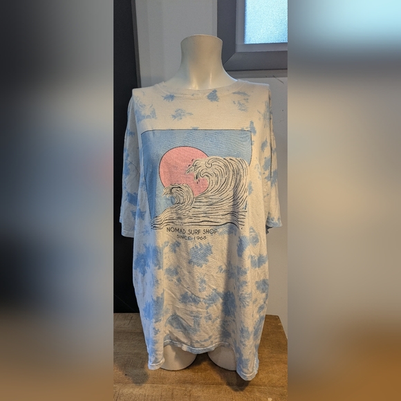Blue 84 Vtg Nomad Surf Shop Sun & Wave Logo Shirt Tie Dye Short Sleeve Tee Sz L - Picture 1 of 8